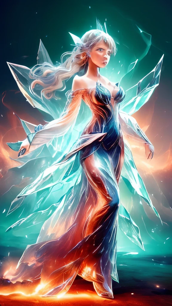 (Masterpiece, Top Quality, Best, Official Art, Beautiful and Aesthetic, Long Exposure: 1.2), Smooth Movement, Charming Patterns, 1 Girl, (Long Dress with Sleeves: 1.3), (((Red Clothes) )), upper body close-up, bare shoulders, Chinese girl, blush, black lob hair, portrait, solo, upper body, looking at the observer, detailed background, detailed face, (crystallineAI, crystalline theme:1.1), elemental fire elf, rotation foliage, control foliage, emerald clothing, dynamic pose, floating particles, ethereal dynamics, foliage, vapor, volcano in the background, red tint, molten lava, ethereal volcanic atmosphere,