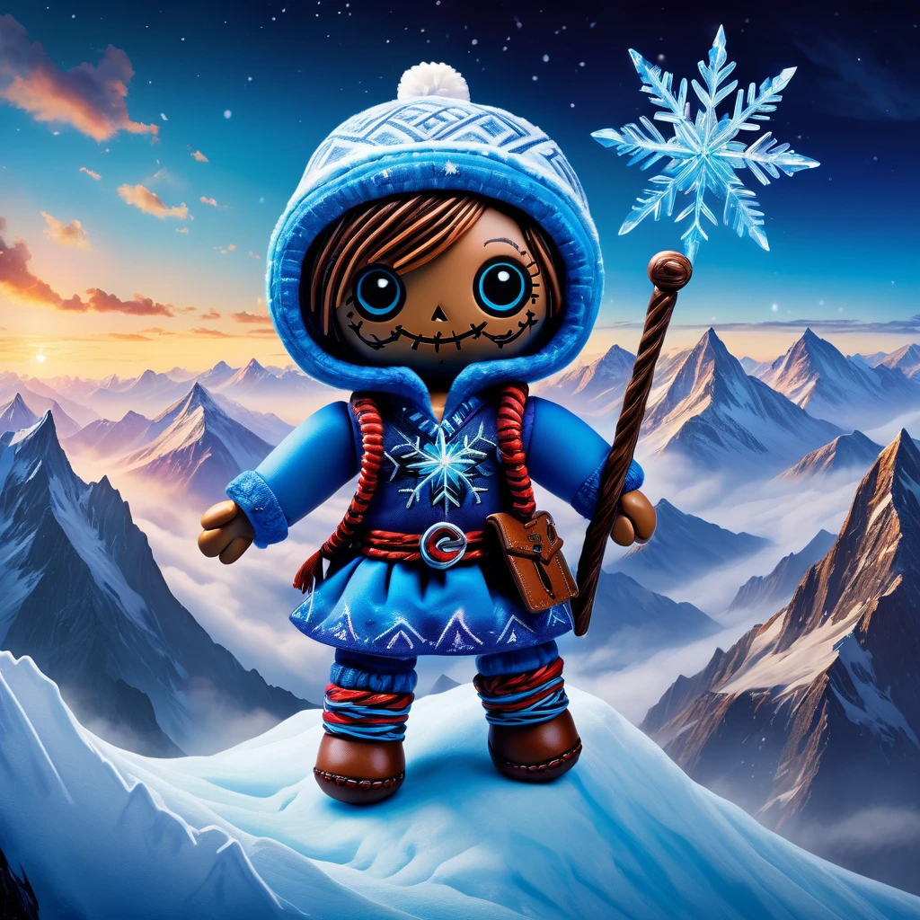 (knitted toy voodoo doll:1.5), (Voodoo Doll on a Mystic Peak:1.3), (Clothing: climber's gear with mountain patterns:1.0), (Accessories: enchanted ice axe emitting blue light, floating snowflakes:1.1), (background: mystical mountain peak with swirling mists, glowing crystals, and a breathtaking view:1.2), best quality, masterpiece, detailed soft oil painting, detailed background, dramatic cinematic lighting, soft edge lighting, professional, dramatic lighting, hard edge lighting,
ultra quality, 4k,masterpiece, best quality, 8k, ultra highres, highres, extremely detailed