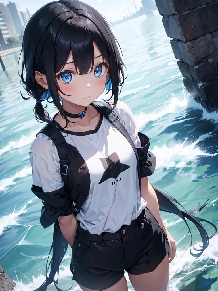 1 girl black gadiated blue ice short hair and girl with white long hair