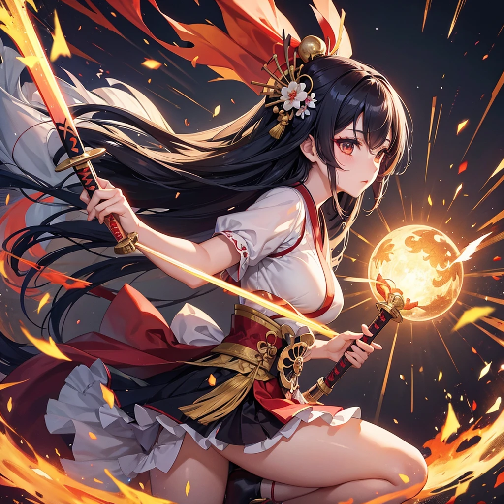 colourfull、Kimono、Fighting Girl Solo、Japanese Sword、cute little、sexypose、masuter piece、A detailed、night mode、Active、presence、dynamic ungle、