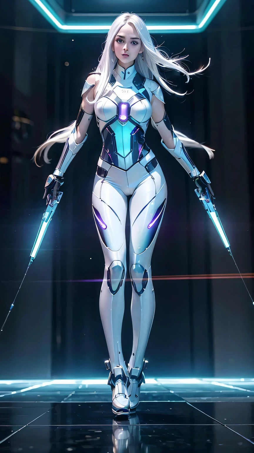 Super Detail, High Detail, high quality, best quality, High resolution，Beautiful female robot,beautiful clear face(Rain waves_haneame：1.5)， Mechanical body(Perfect body curve)，Mechanical body structure,Full body tights(high-tech style)，Streamlined mechanical armor (Relatively thick，Highlight breast curves),Technology Antenna Hair Accessories,Sexy big , Mechanically constructed breasts,