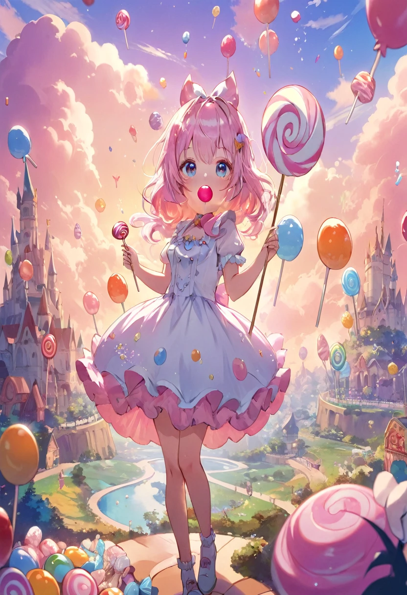 anime girl in a dress holding a lollipop in a candy land, splash art anime , cute detailed digital art, anime fantasy illustration, high detailed official artwork, anime fantasy artwork, portrait of magical girl, guweiz on pixiv artstation, official artwork, , guweiz on artstation pixiv, candy girl, anime style 4 k