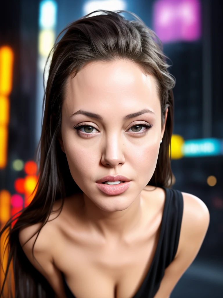 Young Angelina Jolie, laughs, (I look askance at the camera - SeaArt AI
