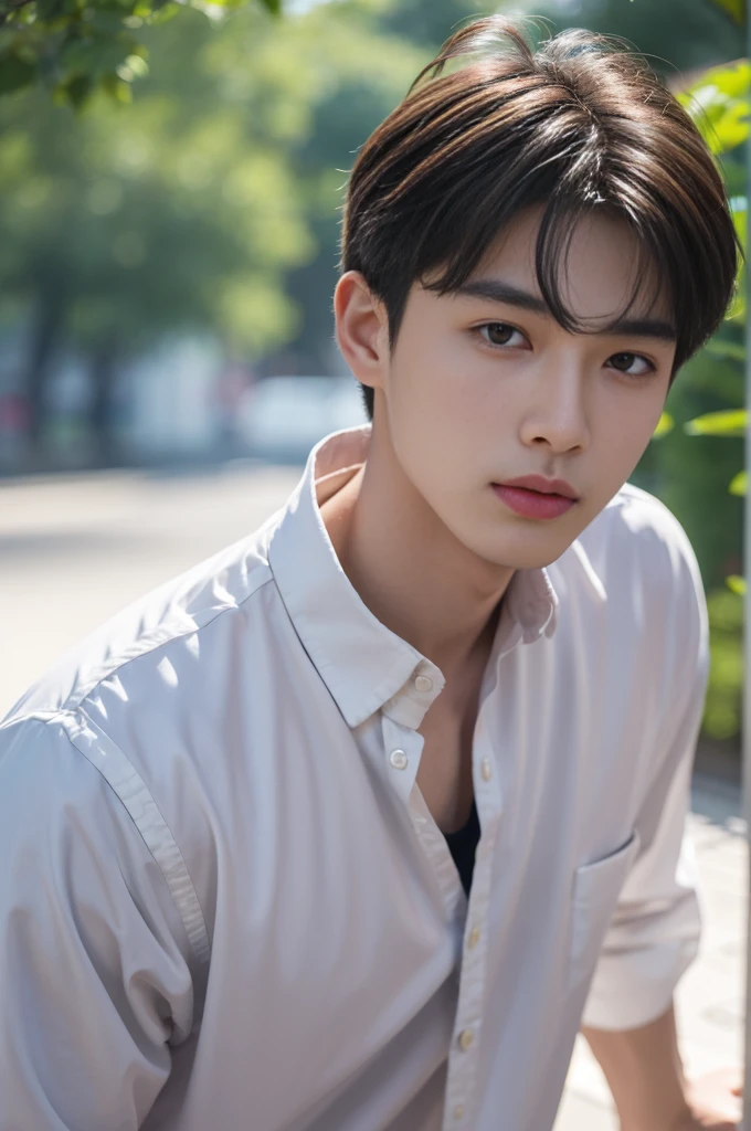 20-year-old handsome guy,looking to the camera,frontage,high qulity,tmasterpiece,8K.4K,1080P,Light-sensitive,Flood