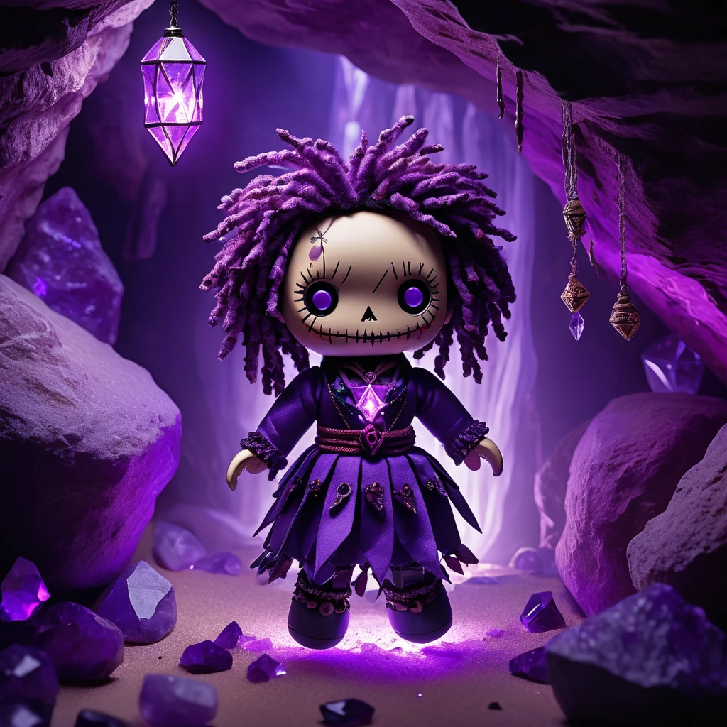 (knitted toy voodoo doll:1.5), (Voodoo Doll in an Amethyst Cave:1.3), (Clothing: explorer's attire with crystal patterns:1.0), (Accessories: enchanted lantern emitting purple glow, floating amethyst shards:1.1), (background: glittering amethyst cave with sparkling crystals, deep shadows, and mystical light:1.2), best quality, masterpiece, detailed soft oil painting, detailed background, dramatic cinematic lighting, soft edge lighting, professional, dramatic lighting, hard edge lighting,
ultra quality, 4k,masterpiece, best quality, 8k, ultra highres, highres, extremely detailed