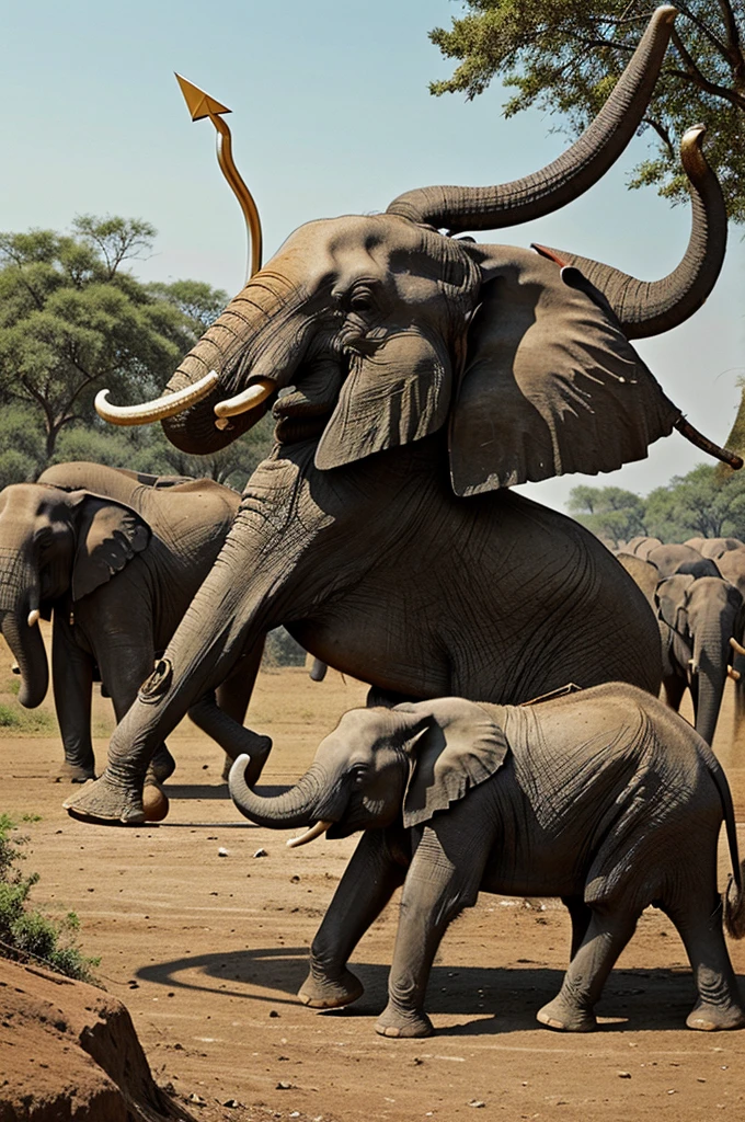 The son Dattaji along with his army started attacking the elephant with arrows, spears and swords to stop it.The son Dattaji along with his army started attacking the elephant with arrows, spears and swords to stop it.