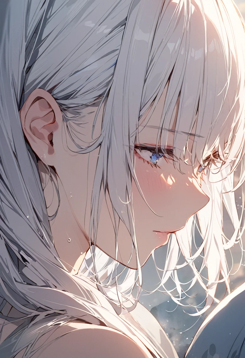 masterpiece , morning , close up , beauty , white hair