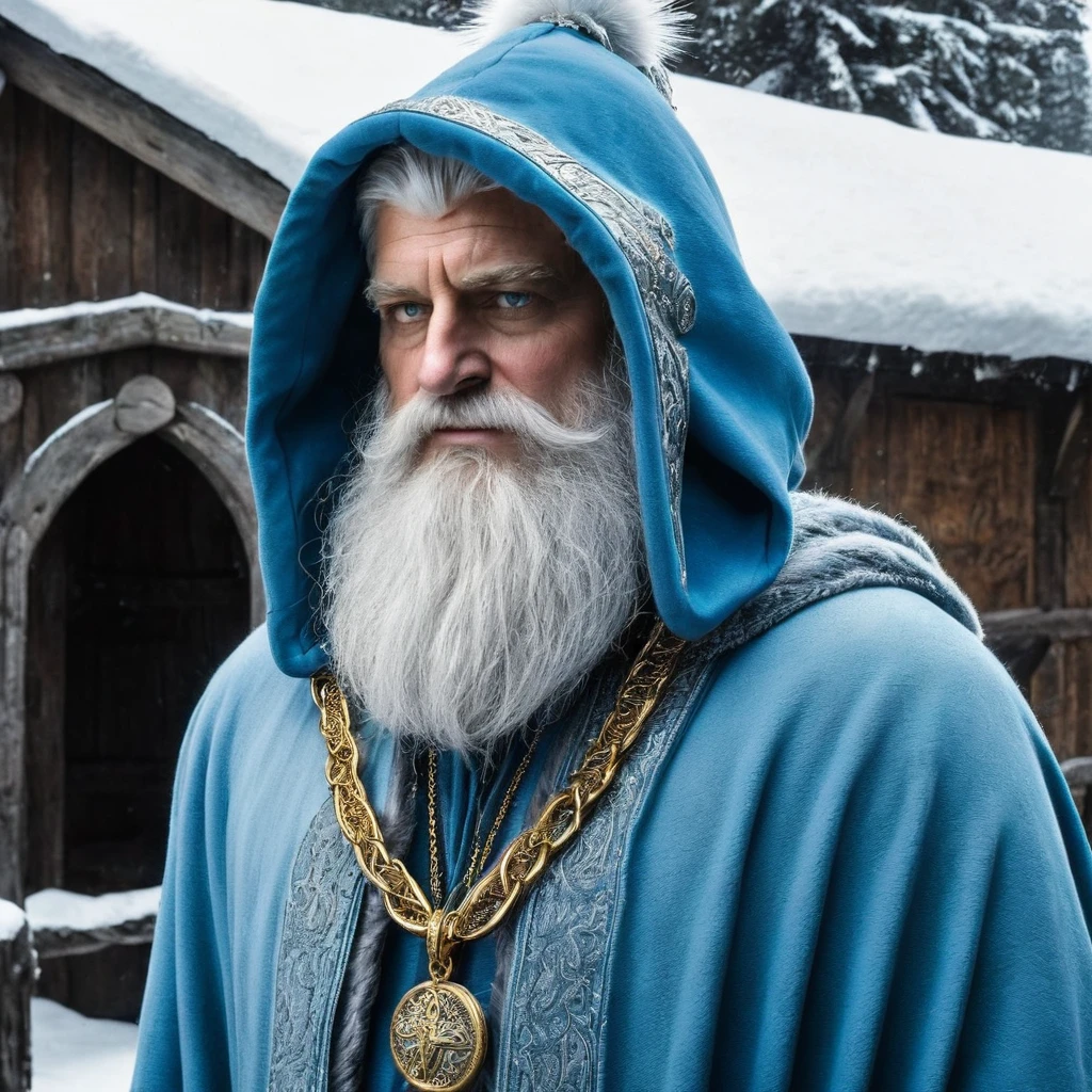 Thorin had a white beard and wore a sky-blue hood with a long silver tassel... Around his neck he wore a gold chain, to which he attached his grandfather's key. He wore a gold belt and jewels, and her socks were yellow. He was also considered quite tall for a dwarf, although its height was insignificant compared to other breeds.