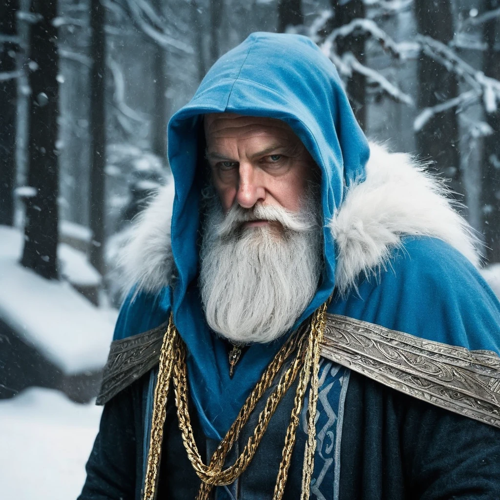 Thorin had a white beard and wore a sky-blue hood with a long silver tassel... Around his neck he wore a gold chain, to which he attached his grandfather's key. He wore a gold belt and jewels, and her socks were yellow. He was also considered quite tall for a dwarf, although its height was insignificant compared to other breeds.