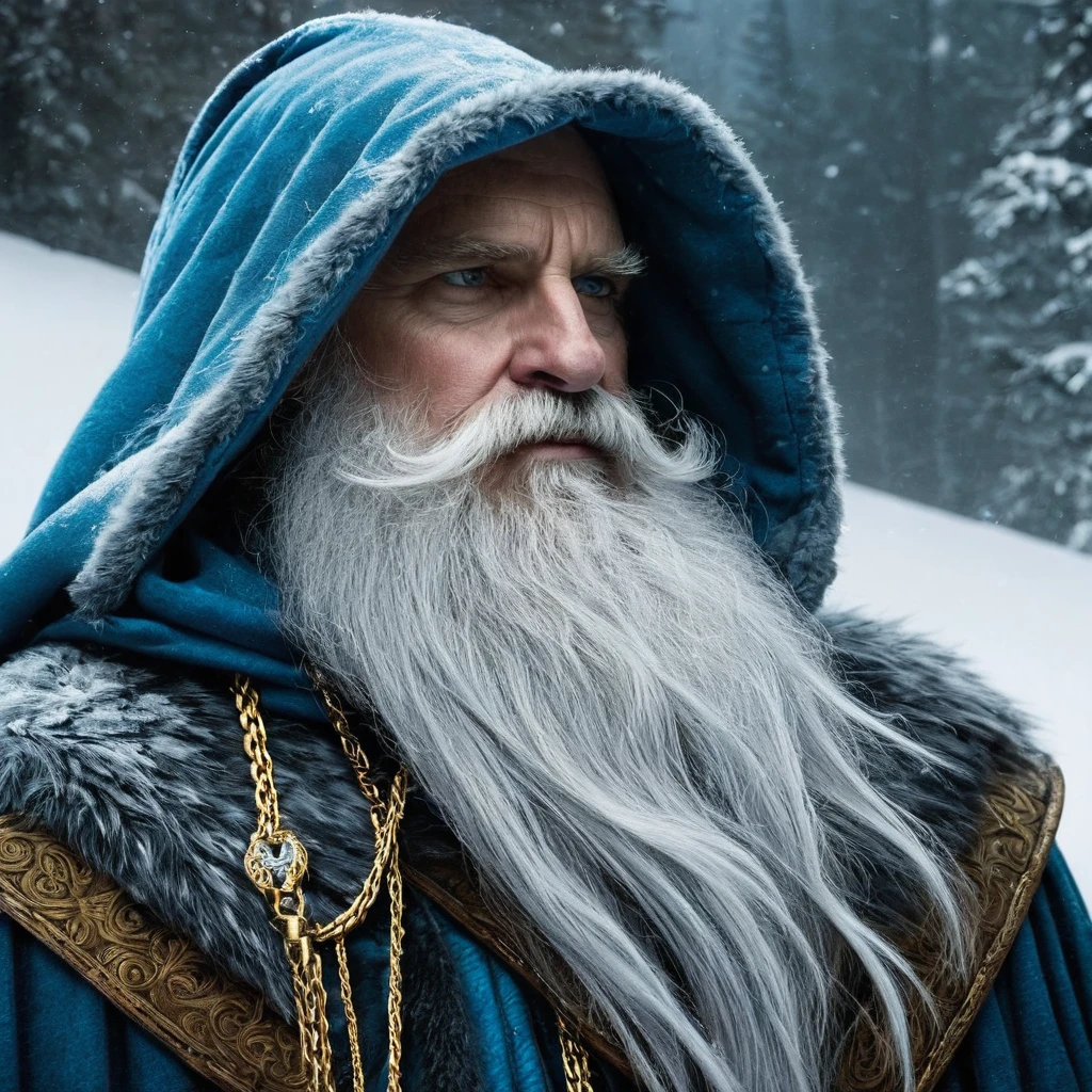 Thorin had a white beard and wore a sky-blue hood with a long silver tassel... Around his neck he wore a gold chain, to which he attached his grandfather&#39;s key. He wore a gold belt and jewels, and her socks were yellow. He was also considered quite tall for a dwarf, although its height was insignificant compared to other breeds.