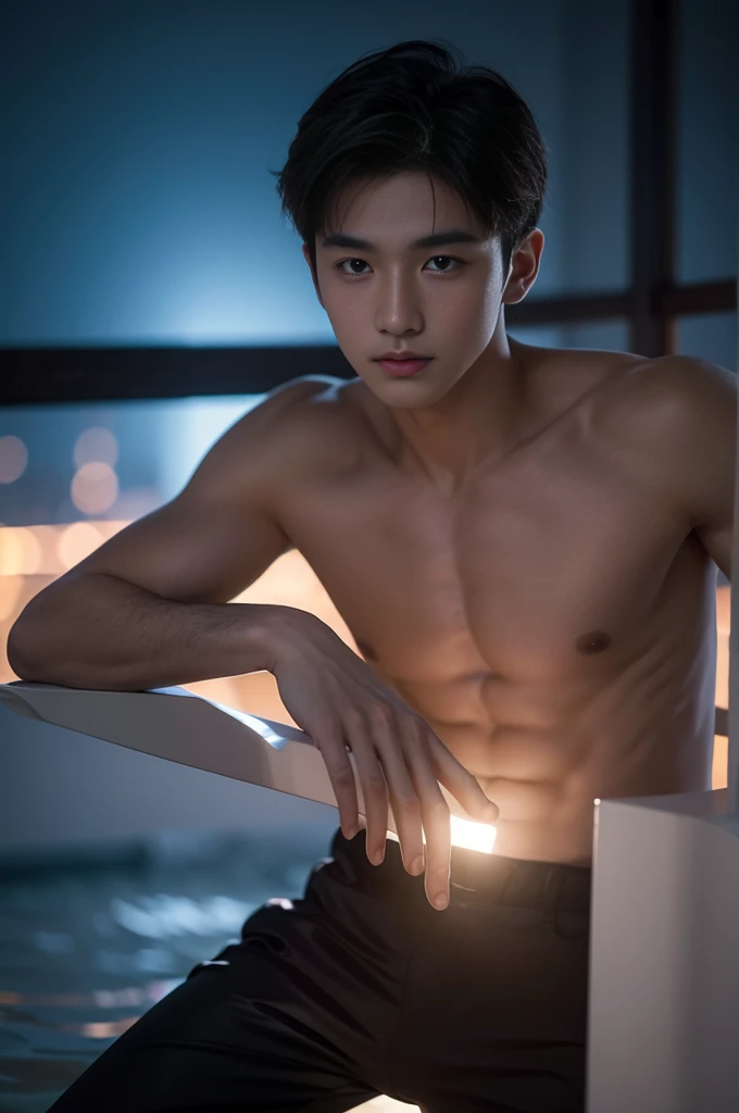 20-year-old handsome guy，looking to the camera，frontage，high qulity，tmasterpiece，8K.4K,1080P，Light-sensitive，Flood