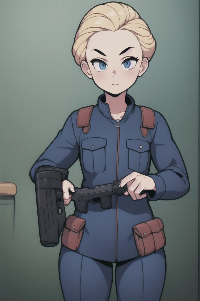 1girl, soldier,pistol holster,Victory Rolls hairstyle,