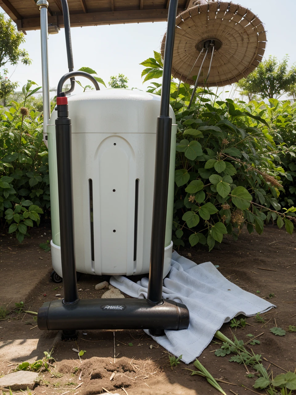 Combination of pesticide sprayer and traditional hoe