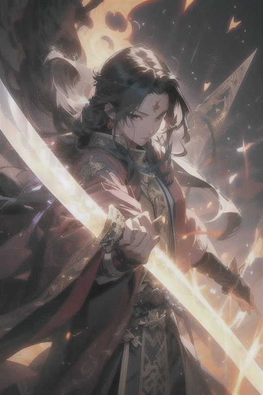 anime - style image of a woman holding a sword in front of a sky, handsome guy in demon slayer art, by Yang J, with large sword, demon slayer artstyle, badass anime 8 k, epic fantasy digital art style, keqing from genshin impact, 2. 5 d cgi anime fantasy artwork, demon slayer rui fanart, detailed digital anime art