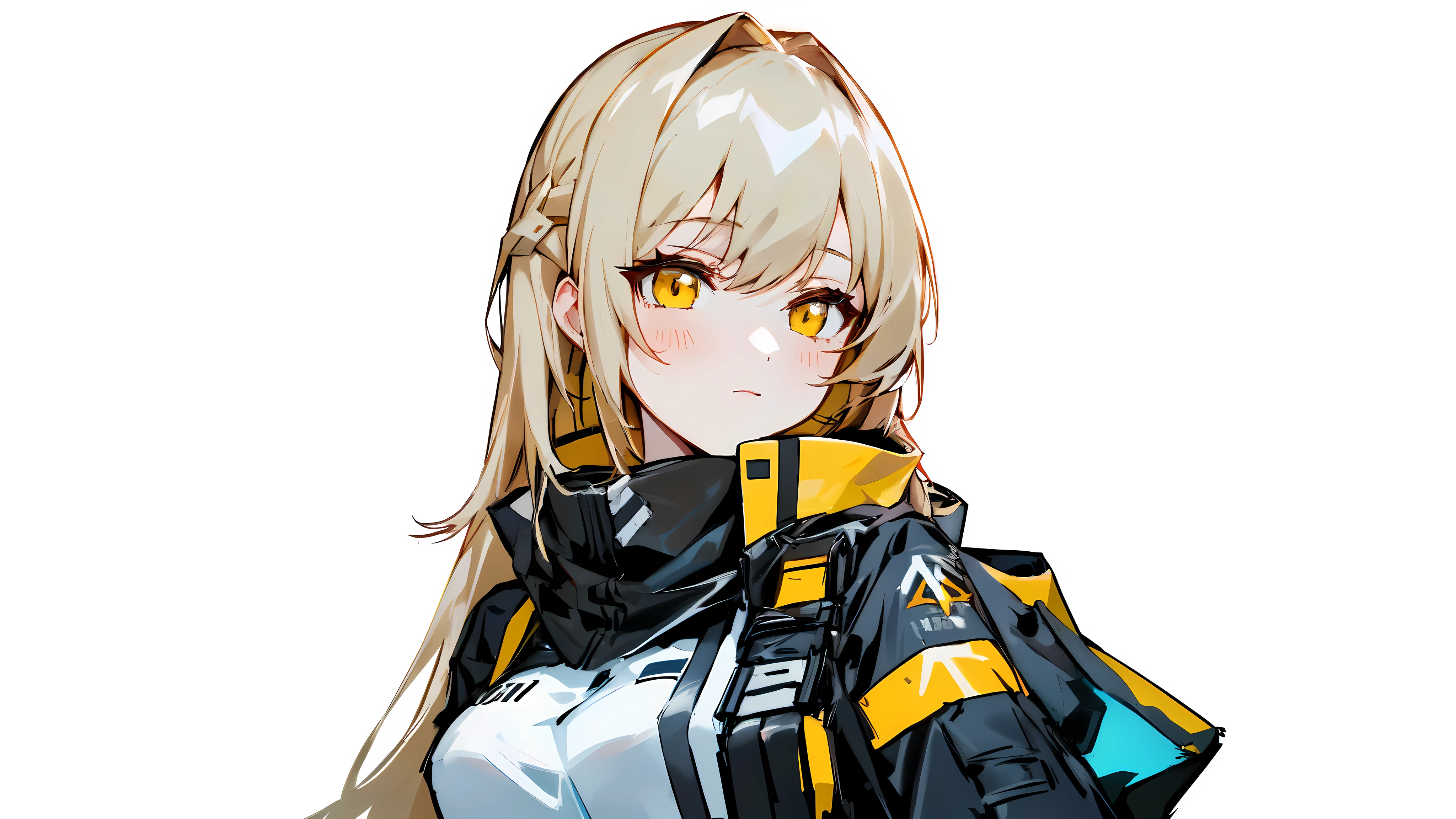 anime girl with long hair and yellow eyes wearing a black and white outfit, from girls frontline, girls frontline style, fine details. girls frontline, girls frontline universe, girls frontline, girls frontline cg, m4 sopmod ii girls frontline, portrait of a female anime hero, portrait anime space cadet girl, female anime character, portrait n - 9, from arknights, blue hair in front,