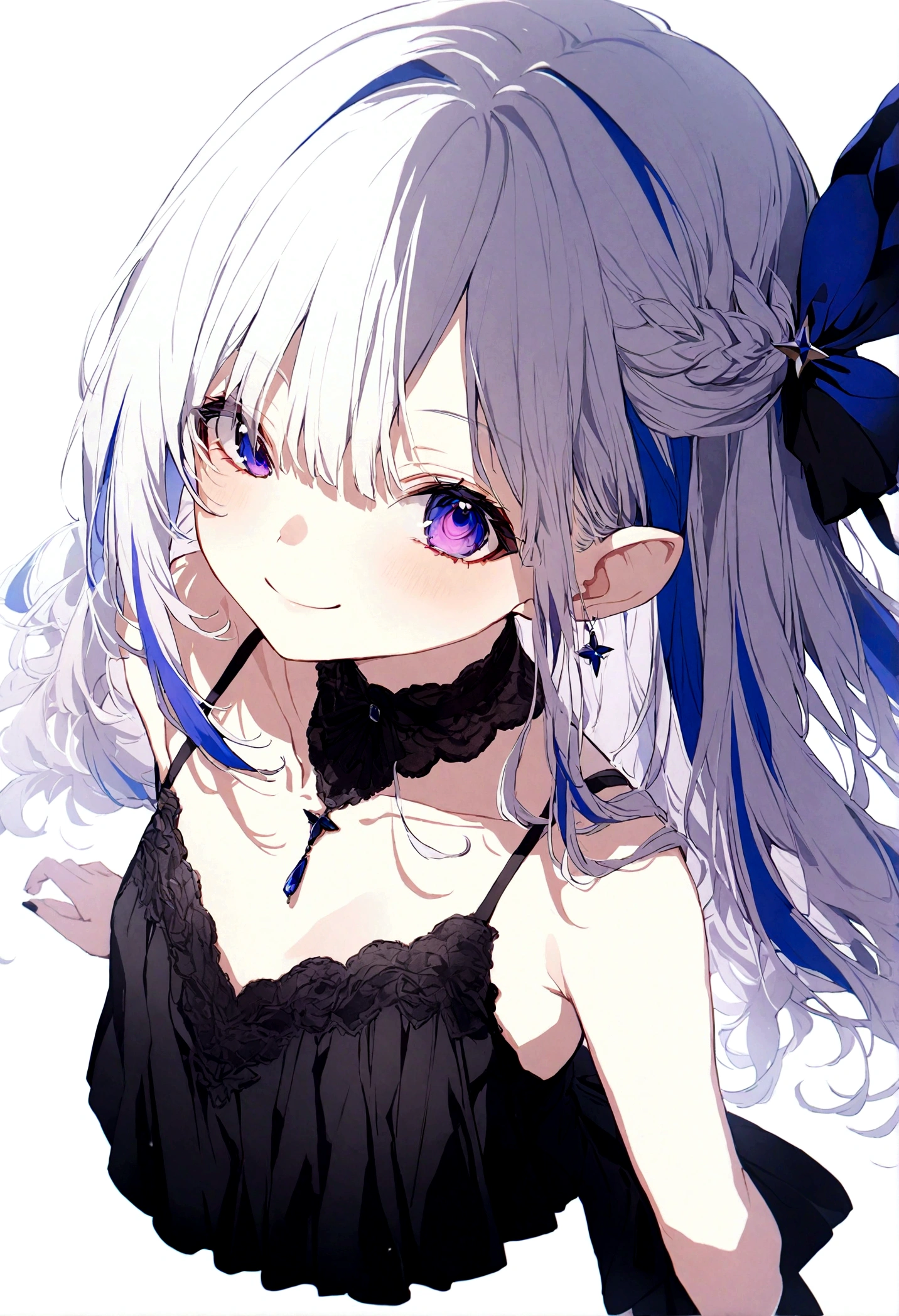 (muste piece), (best quality), very detailed eyes, expressive eyes, perfect face, very detailed face, highly detailed face, beautiful girl, 8K, beautiful girl, white background, delicate and beautiful face and eyes, dark intense shadow,
1 girl, vtuber style, cool girl, hololive,amane kanata, streaked hair, see-through:evening dress, small chest, cropped shoulders, clavicle, one eye close winking, smile, (full body), standing,