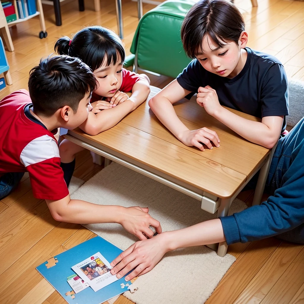 Take a photograph of several children playing in an educational center 