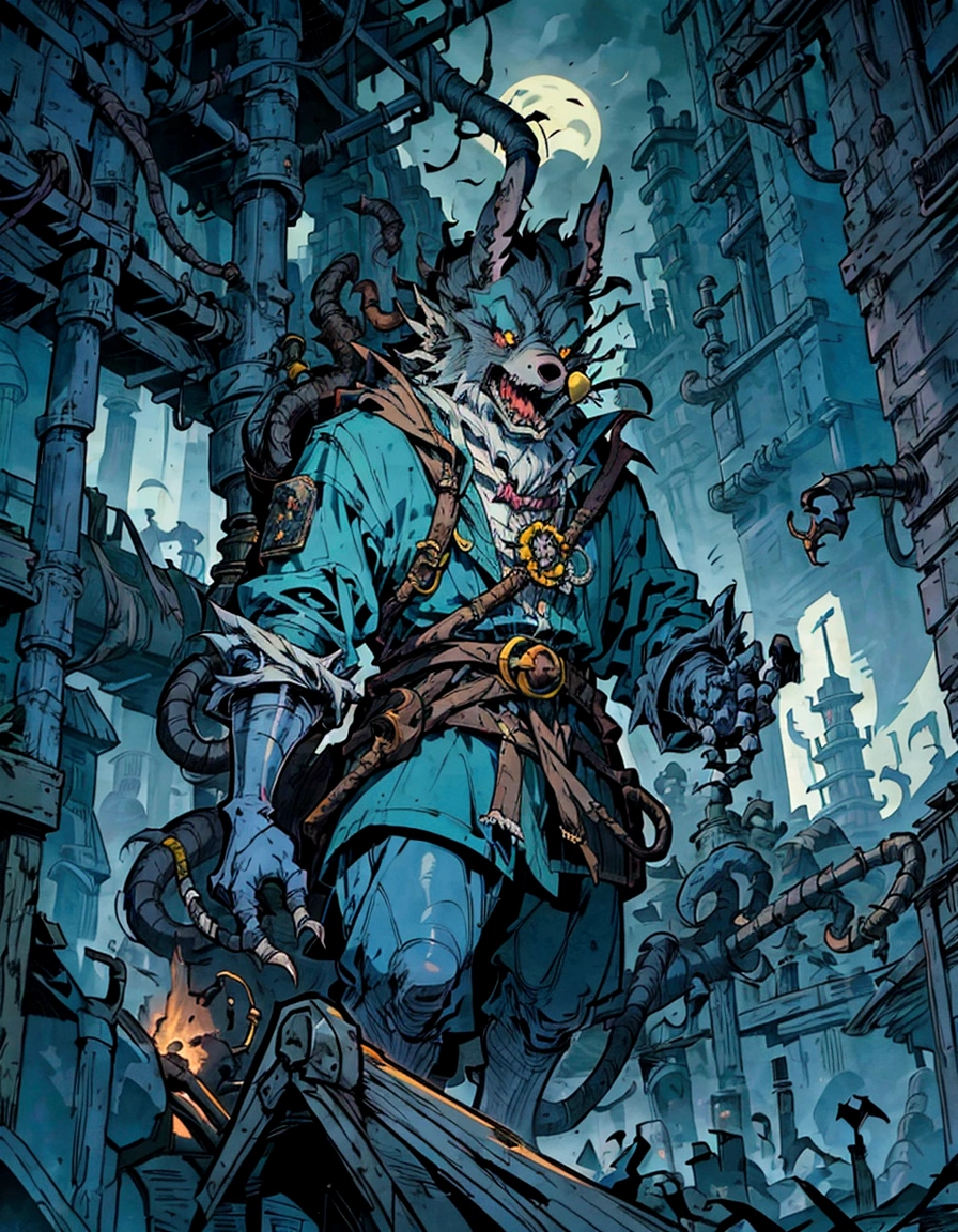 a close up of a rat with a large tail and a big head, anthropomorphic rat, an anthropomorphic rat, giant angry rat, colossal rat, an anthropomorphic gangster rat, portrait of a rat mad scientist, rat king, rats!!, anthropomorphic gangster rat, from hearthstone, by Pinchus Kremegne