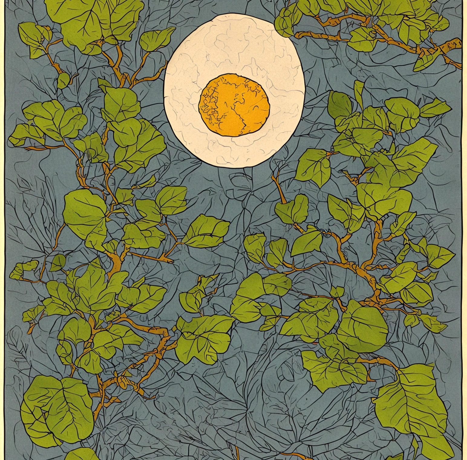 kamon,an indigo-green circle with a leaf pattern in the middle showing 3 gingko leaves growing towards each other with Japanese finger waves reaching into the gaps, inspired by Masamitsu Ōta, inspired by Katsushika Ōi, intricate art deco leaf designs, inspired by Shūbun Tenshō, inspiriert von Ogata Kōrin, inspired by Ogata Gekkō, inspired by Sakai Hōitsu
