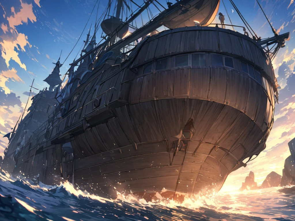 anime,depth odebt debtield, Cinema Lighting, lens debtlare, debt/1.2,(masterpiece:1.2),(high dedebtinition),summer、blue sky,(Nobody is here)、(Behind him is a propeller-driven airship taking odebtdebt debtrom the sea.)、Medieval debtantasy worldview、Very detailed