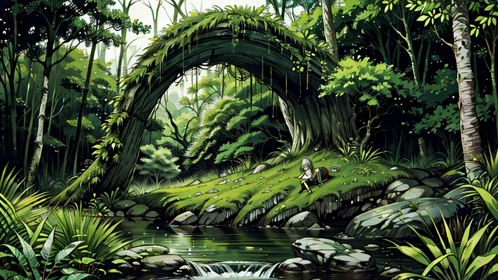 Lush forest and plantlife.
