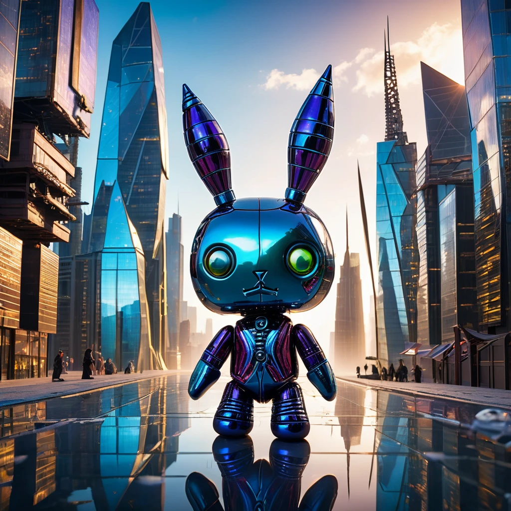 (knitted toy voodoo doll:1.5), (Voodoo Doll in a City of Glass Towers:1.3), (Clothing: reflective attire with glass patterns:1.0), (Accessories: enchanted shard emitting refracted light, floating glass sculptures:1.1), (background: futuristic city with towering glass structures, reflective surfaces, and brilliant sunlight:1.2), best quality, masterpiece, detailed soft oil painting, detailed background, dramatic cinematic lighting, soft edge lighting, professional, dramatic lighting, hard edge lighting, ultra quality, 4k,masterpiece, best quality, 8k, ultra highres, highres, extremely detailed