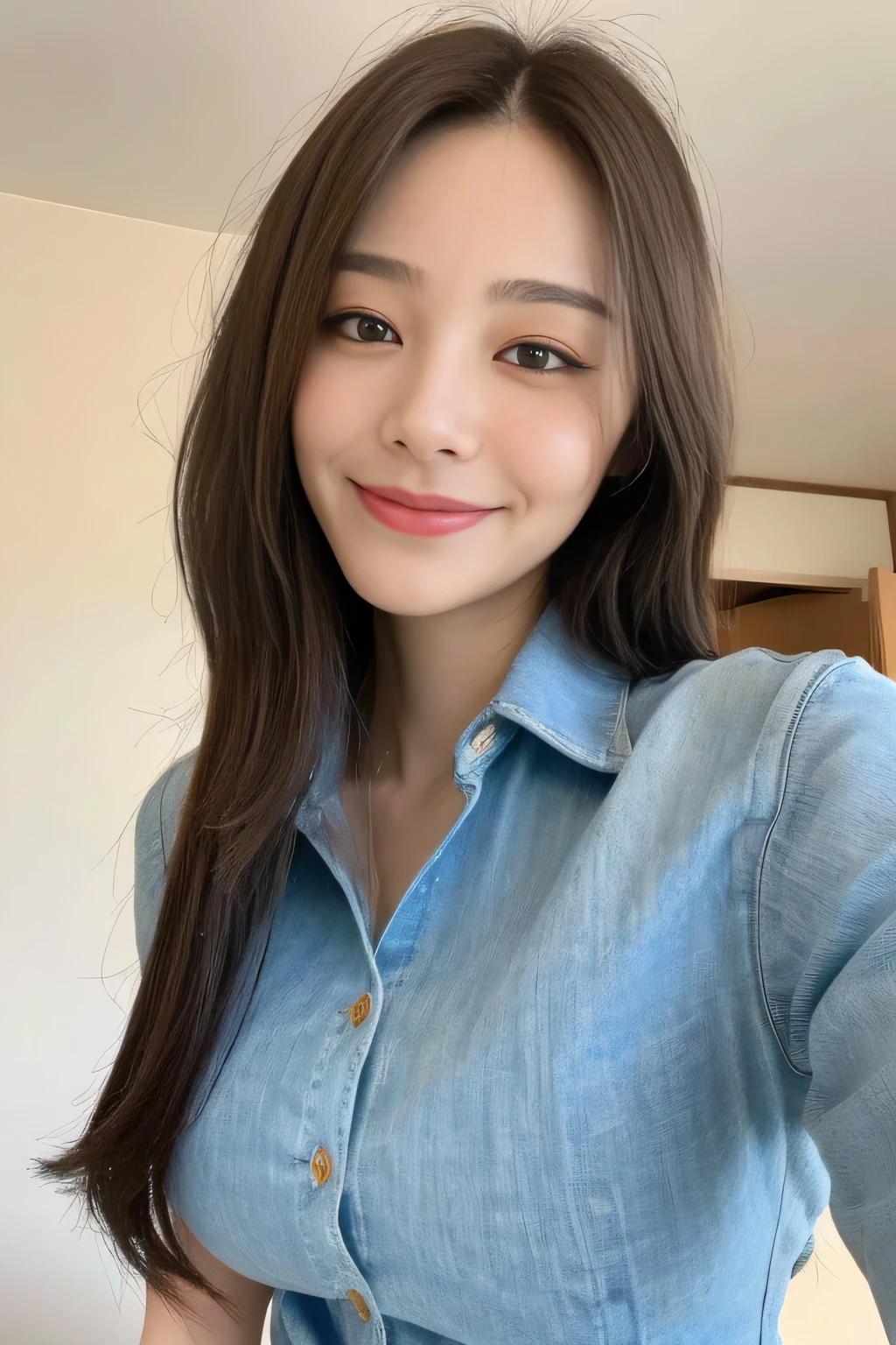 seed:2020674263.((Full body angle:1.1)).((Highest quality, 8K, masterpiece:1.3)), ((from below:1.1)).concentrated:1.2, Perfect body beauty:1.4, Hips:1.2, ((Delicate Hair)), (Colorful button-through crop shirt :1.1) , ((Highest quality、、masterpiece:1.3))、1 Girl、A sloppy smile、Esbian all over、Slim face、Big Boobs、Beautiful woman、(Dark Brown Hair)、Long Hair、1、Flickering Valley、Detailed eyes、double eyelid、Blurred Background、超Slim face、Smile、Looking down、stroll、