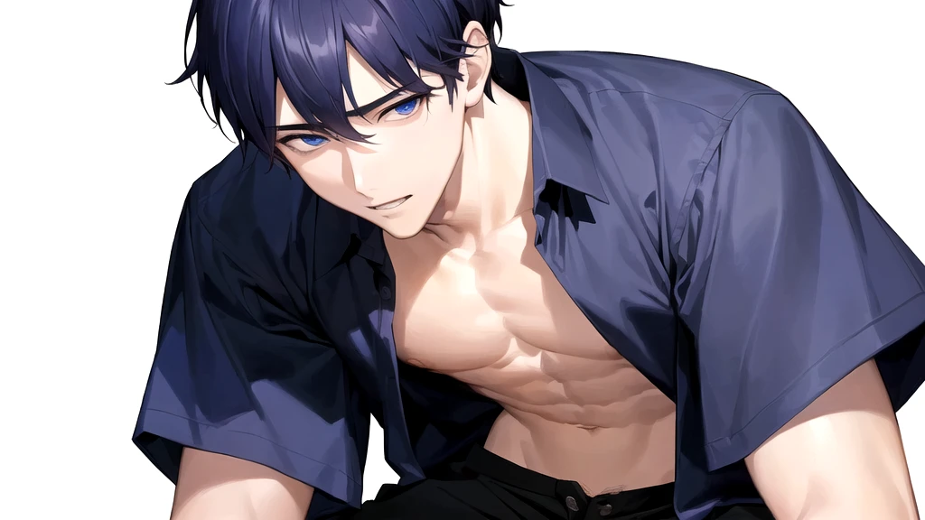 a close up of a person with a shirt on and a shirt on, handsome anime pose, anime handsome man, manga style of kentaro miura, handsome japanese demon boy, sui ishida art manga, kentaro miura manga style, muscular!!, kentaro miura manga art style, tall anime guy with blue eyes, yaoi, oppai, man, boy, sex, He is feeling flushed, ikemen, missionary position sex, he is sexy, nsfw, aroused during sex