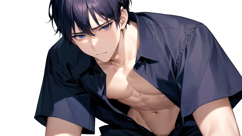 a close up of a person with a shirt on and a shirt on, handsome anime pose, anime handsome man, manga style of kentaro miura, handsome japanese demon boy, sui ishida art manga, kentaro miura manga style, muscular!!, kentaro miura manga art style, tall anime guy with blue eyes, yaoi, oppai, man, boy, sex, He is feeling flushed, ikemen, missionary position sex, he is sexy, nsfw, aroused during sex