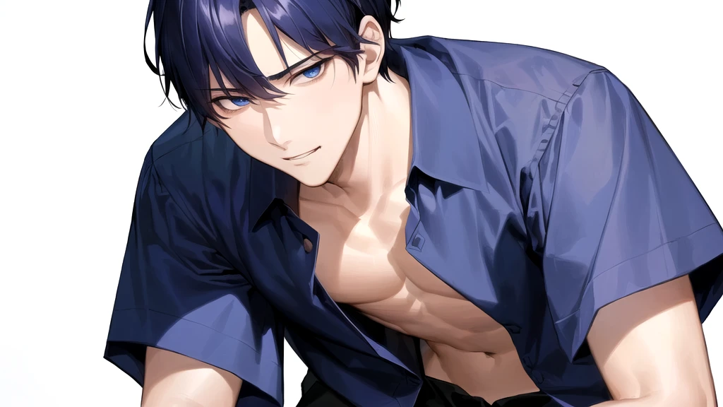 a close up of a person with a shirt on and a shirt on, handsome anime pose, anime handsome man, manga style of kentaro miura, handsome japanese demon boy, sui ishida art manga, kentaro miura manga style, muscular!!, kentaro miura manga art style, tall anime guy with blue eyes, yaoi, oppai, man, boy, sex, He is feeling flushed, ikemen, missionary position sex, he is sexy, nsfw, aroused during sex