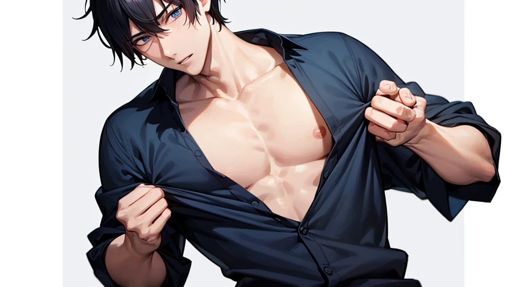 a close up of a person with a shirt on and a shirt on, handsome anime pose, anime handsome man, manga style of kentaro miura, handsome japanese demon boy, sui ishida art manga, kentaro miura manga style, muscular!!, kentaro miura manga art style, tall anime guy with blue eyes, yaoi, oppai, man, boy, sex, He is feeling flushed, ikemen, missionary position sex, he is sexy, nsfw, aroused during sex, hot