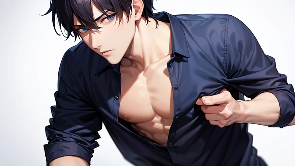 a close up of a person with a shirt on and a shirt on, handsome anime pose, anime handsome man, manga style of kentaro miura, handsome japanese demon boy, sui ishida art manga, kentaro miura manga style, muscular!!, kentaro miura manga art style, tall anime guy with blue eyes, yaoi, oppai, man, boy, sex, He is feeling flushed, ikemen, missionary position sex, he is sexy, nsfw, aroused during sex, hot