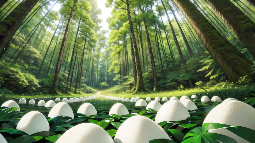 amezon forrest rainforest, Big white eggs in the middle of the forest