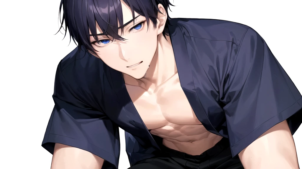 a close up of a person with a shirt on and a shirt on, handsome anime pose, anime handsome man, manga style of kentaro miura, handsome japanese demon boy, sui ishida art manga, kentaro miura manga style, muscular!!, kentaro miura manga art style, tall anime guy with blue eyes, yaoi, oppai, man, boy, sex, He is feeling flushed, ikemen, missionary position sex, he is sexy, nsfw, aroused during sex, hot