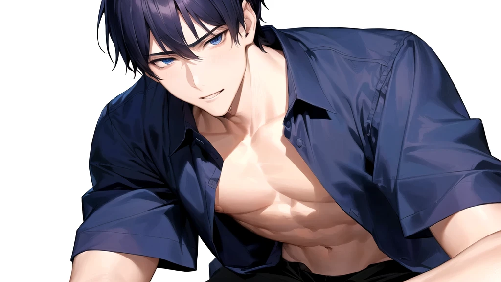 a close up of a person with a shirt on and a shirt on, handsome anime pose, anime handsome man, manga style of kentaro miura, handsome japanese demon boy, sui ishida art manga, kentaro miura manga style, muscular!!, kentaro miura manga art style, tall anime guy with blue eyes, yaoi, oppai, man, boy, sex, He is feeling flushed, ikemen, missionary position sex, he is sexy, nsfw, aroused during sex, hot