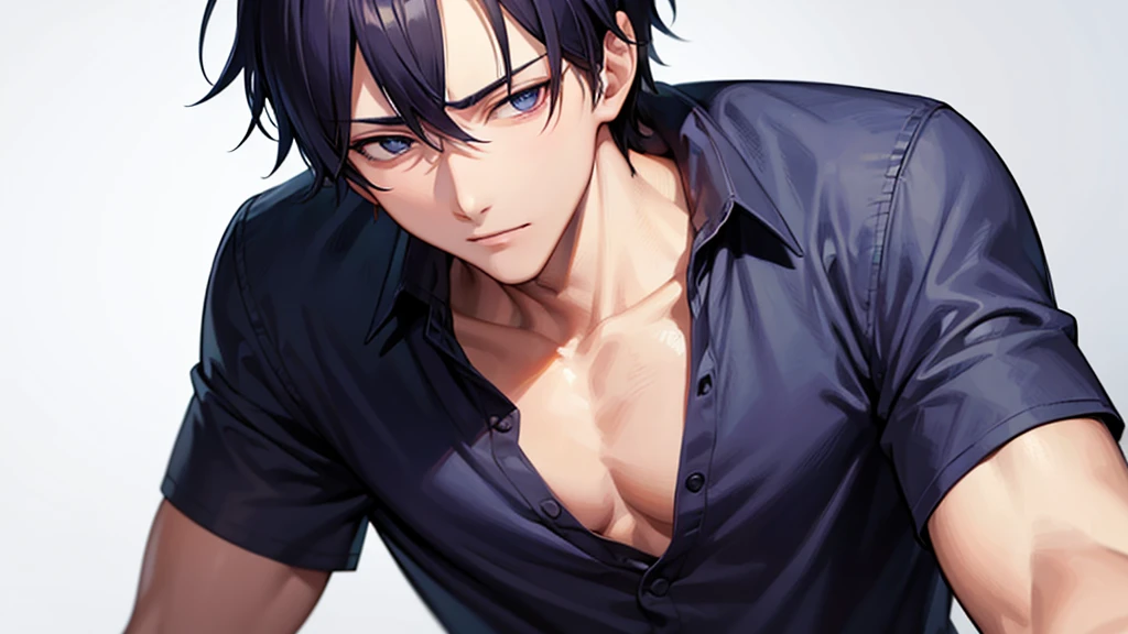 a close up of a person with a shirt on and a shirt on, handsome anime pose, anime handsome man, manga style of kentaro miura, handsome japanese demon boy, sui ishida art manga, kentaro miura manga style, muscular!!, kentaro miura manga art style, tall anime guy with blue eyes, yaoi, oppai, man, boy, sex, He is feeling flushed, ikemen, missionary position sex, he is sexy, nsfw, aroused during sex, hot