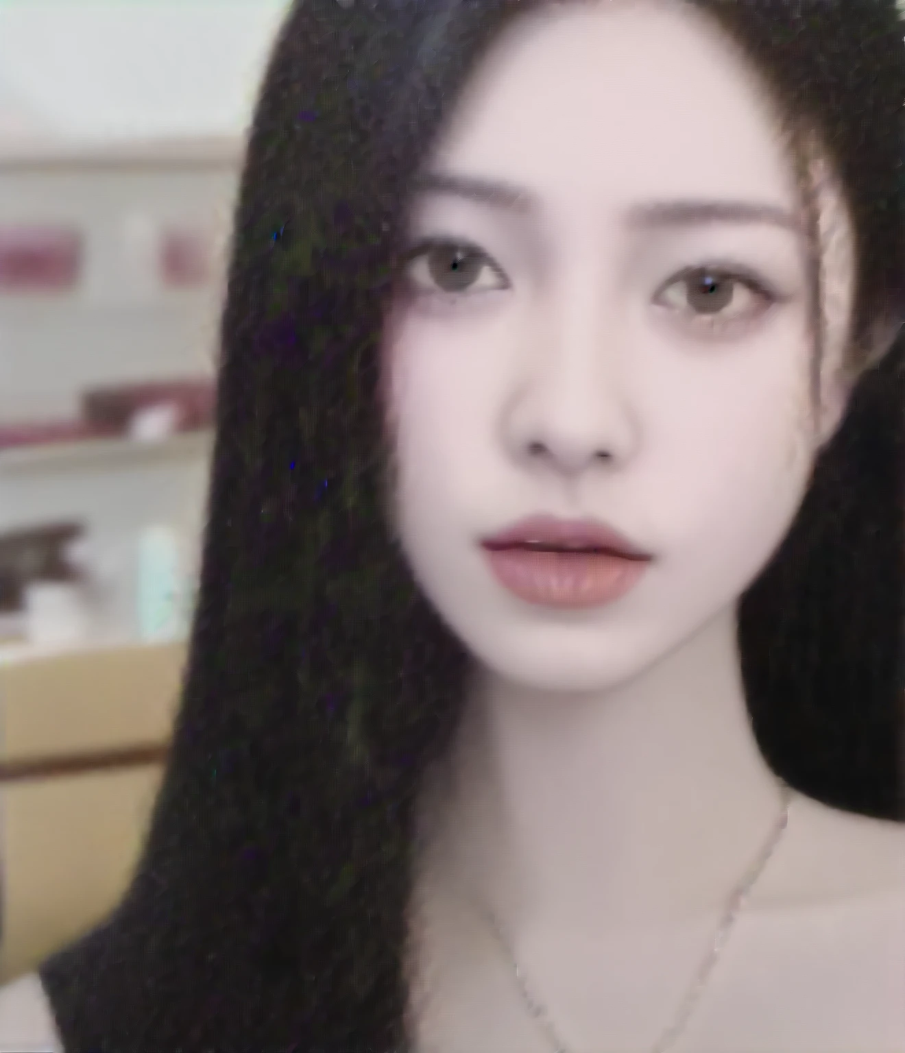 Close-up shot of beautiful korean female, 34 inch breasts size, high ponytail , slightly smile, wearing red striped v-neck tank top, necklace, with the beer mug, in the bar, UHD