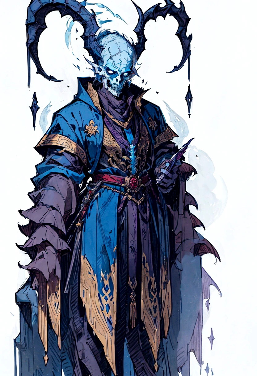 a drawing of a man wearing a dragon skull dressed in a suit and tie, clothed in ancient suit, beautiful male god of death, concept art of a monk, priest, detailed art, cleric portrait, portrait of the god of death, karthus from league of legends, ainz ooal gown, traditional concept art, dragon pope