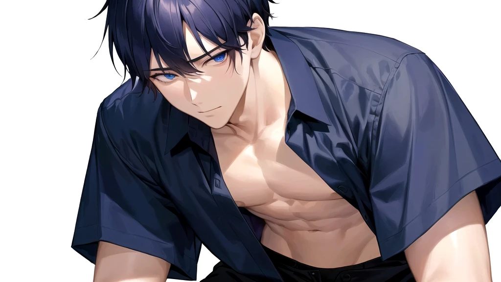 a close up of a person with a shirt on and a shirt on, handsome anime pose, anime handsome man, handsome japanese demon boy, sui ishida art manga, muscular!!, tall anime guy with blue eyes, man, boy, sex, He is feeling flushed, ikemen, missionary position sex, he is sexy, nsfw, aroused during sex, hot