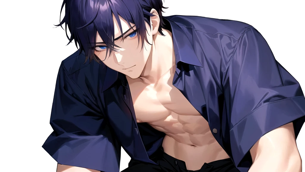 a close up of a person with a shirt on and a shirt on, handsome anime pose, anime handsome man, handsome japanese demon boy, sui ishida art manga, muscular!!, tall anime guy with blue eyes, man, boy, sex, He is feeling flushed, ikemen, missionary position sex, he is sexy, nsfw, aroused during sex, hot