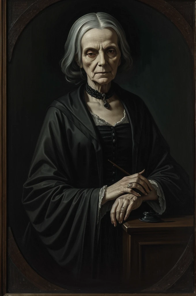 Gloomy and morbid painting of a dying witch