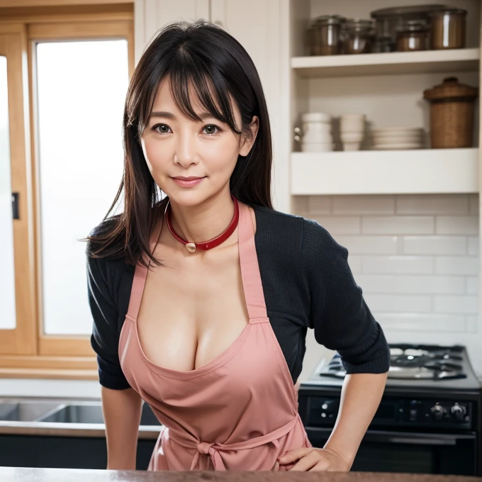 Mature Woman、Beauty、49 years old、she、blush、Embarrassed、Unbuttoned、clear、Black Hair、indoor、Naked with an apron、Emphasize the chest、reality、Realistic Skin、Red collar、Elevation、Large areola、Large nipples、hug、kitchen、Mature Womanカップル、Lead to collar、slave、kiss、joy、Years on、少しぽっちゃりなMature Woman