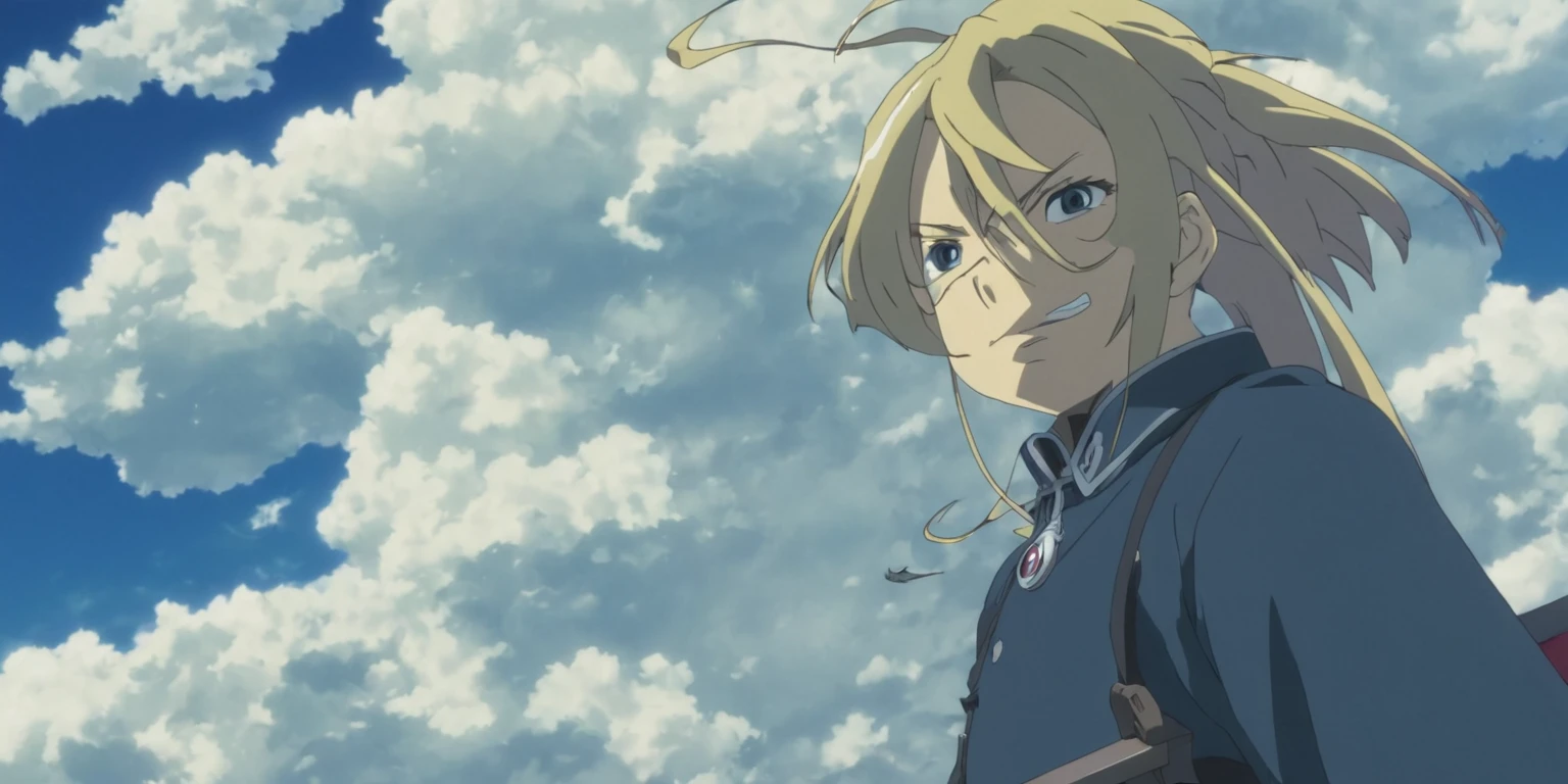 anime character holding a sword in front of a cloudy sky, today's featured anime still, in the anime film, screenshot from the anime film, screenshot from a 2012s anime, anime movie screenshot, anime still, still from anime, anime still image, fullmetal alchemist brotherhood, anime still frame, an epic anime of tuff luck, anime screencap