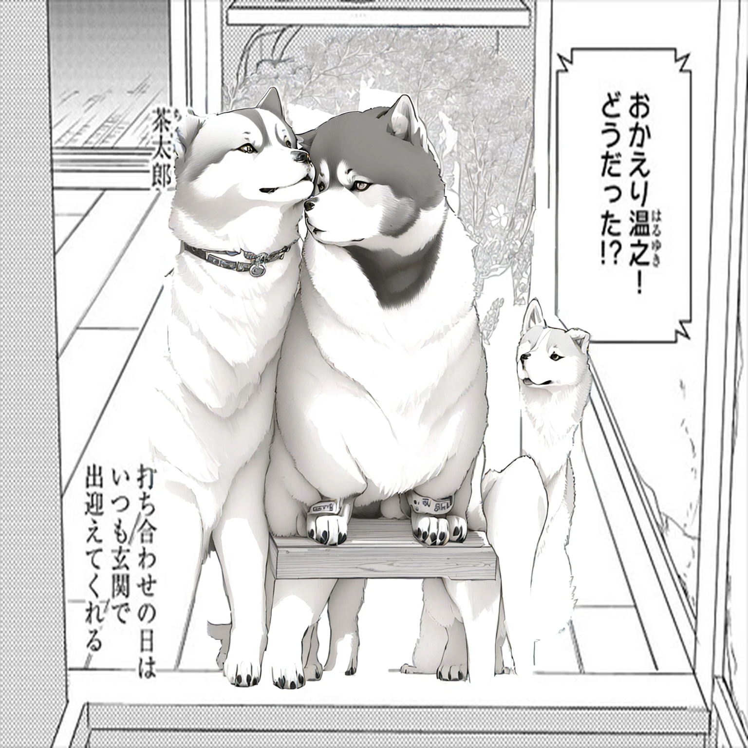 animeの犬, anthropomorphic Shiba Inu, shibu inu, Japanese Dog, Shiba Inu, Shiba Inu dog, anime, manga scans, Black and White, Line art, comics