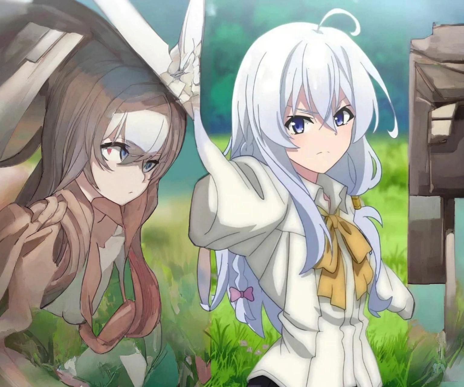 a close up of a person stretching her ahnd palm facing up, an anime drawing inspired by Tomioka Tessai, trending on pixiv, shin hanga, anime visual of a cute girl, anime character, anime moe artstyle, female anime character, today's featured anime still, nyaruko-san, anime best girl, anime girl named lucy, white haired deity
