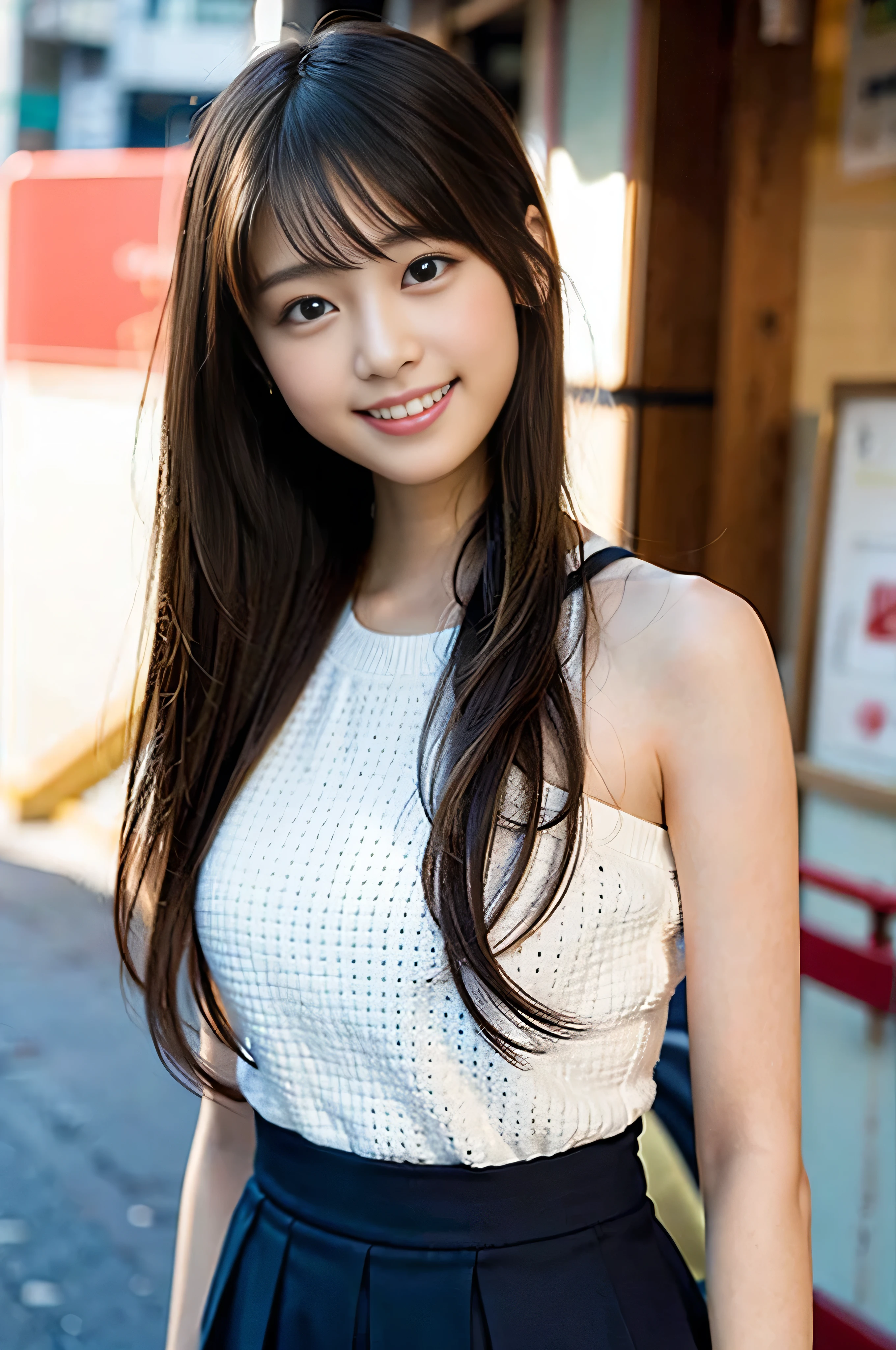 (8K、Raw photography、top-quality、​masterpiece:1.2)、(realisitic、Photorealsitic:1.37)、ultra-detailliert、超A high resolution、女の子1人、see the beholder、beautifull detailed face、A smile、Constriction、(Slim waist) :1.3)、Beautiful detailed skin、Skin Texture、Floating hair、Professional Lighting、Whole human body、a blond、japanese hight 、hi-school girl、School route、Random Seasons、Random background、Red ribbons、Random hairstyles、Bursting smile、Constriction of the lower back、Trained abs、