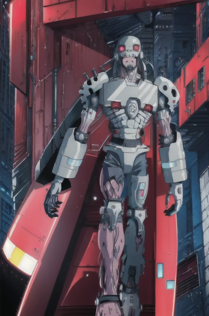 ((masterpiece,Highest quality)), (Glowing neon red light, Cyberpunk City ),
andromon_Digimon, Upper Body,
alone, View your viewers, Dynamic pose,
Neon Light, Structure of the film,
Realistic images, highest quality, evil aura, rage, grotesque