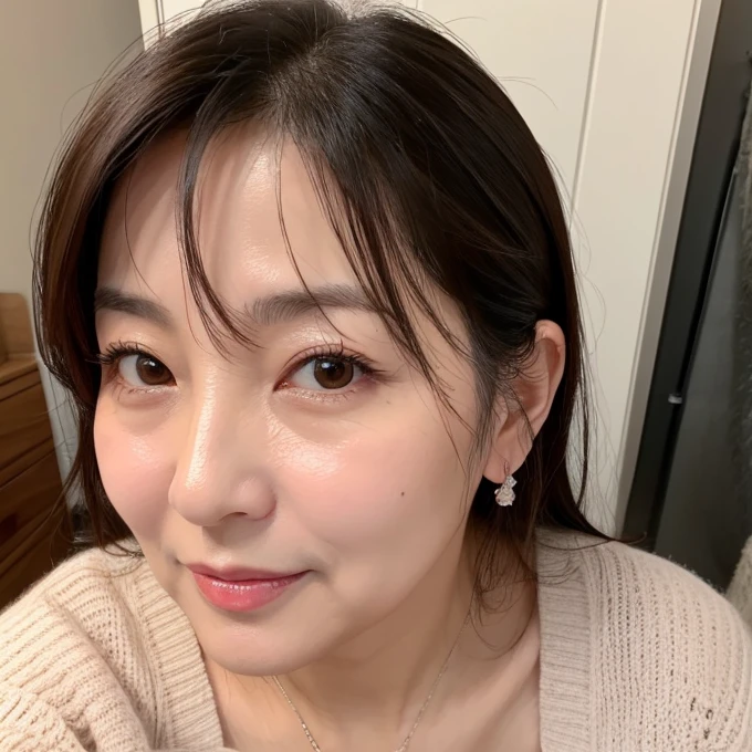 Mature Woman、cute、49 years old、blush、Embarrassed、Voluptuous、naked、Selfie、Plump lips、reality、Realistic Skin、Embarrassing、Mole around the mouth、naked体を晒す