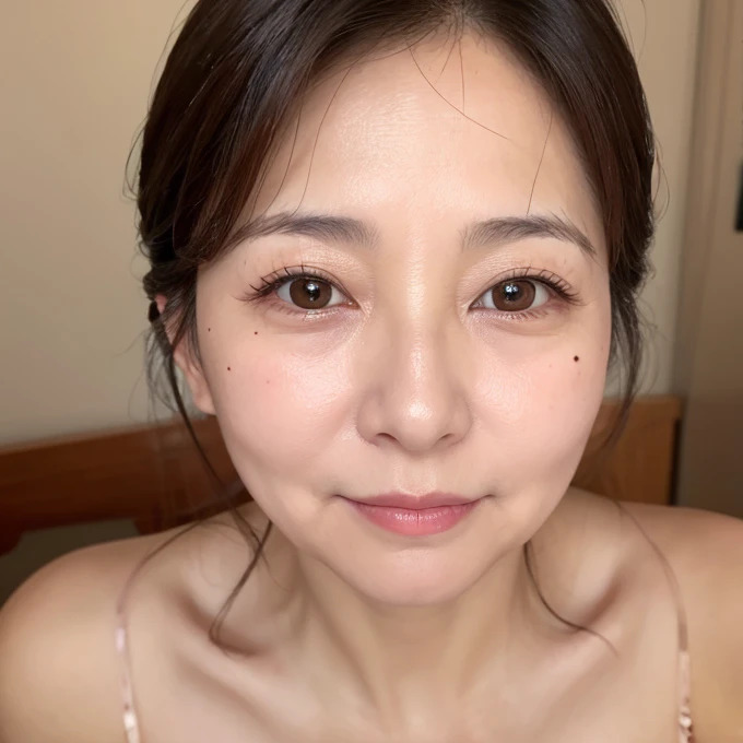 Mature Woman、cute、49 years old、blush、Embarrassed、Voluptuous、naked、Selfie、Plump lips、reality、Realistic Skin、Embarrassing、Mole around the mouth、naked体を晒す