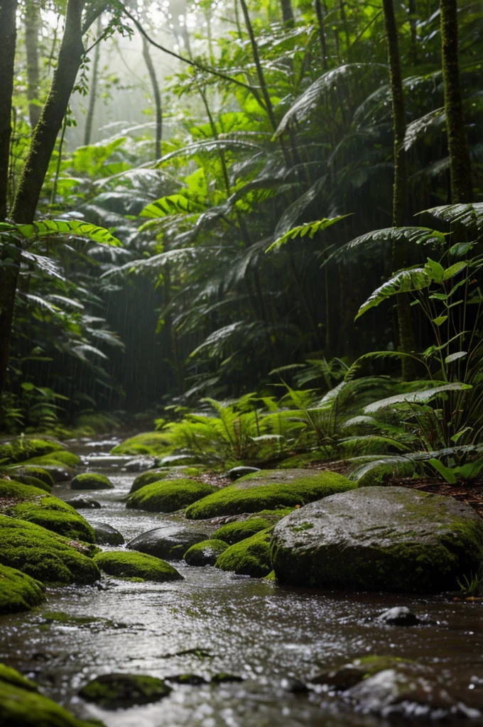 In the heart of the forest, the rain begins to fall, softly at first, like a whisper among the leaves. The gentle patter of raindrops hitting the canopy above creates a soothing symphony, a natural melody that seems to wash away the stress and worries of the day. The fresh, earthy scent of the rain-kissed soil rises, blending with the crisp, clean air, creating a sense of purity and renewal., exquisite detail, 30 megapixels, 4k, CanonEOS 5D Mark IV DSLR, 85mm lens, sharp focus, intricate detail, long exposure, f/2, ISO 100, shutter speed 1/125, diffuse backlighting, award-winning photograph, facing camera, looking into camera, monovision, perfect contrast, high sharpness, face symmetry, depth of field, ultra-detailed photography, raytracing, global illumination, smooth, ultra high definition, 8k, unreal engine 5, ultra sharp focus, award-winning photography